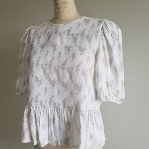 Express White Puff Sleeve Smocked Peplum Top